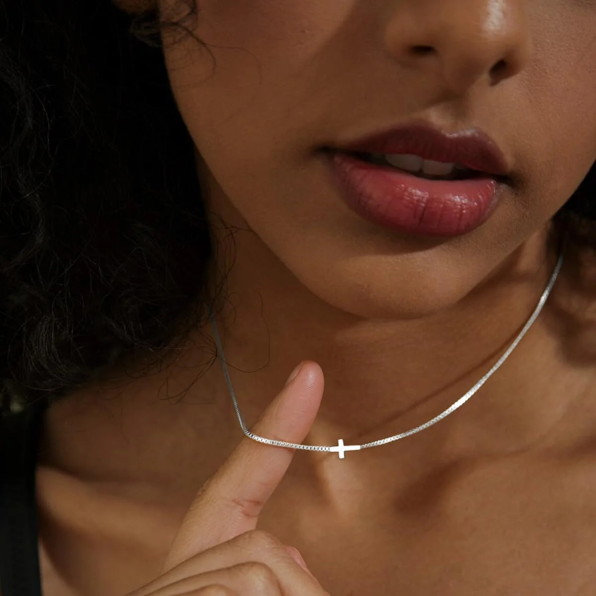Cross Necklace for Women Trendy 925 Sterling Silver Plated Dainty Small Sideways