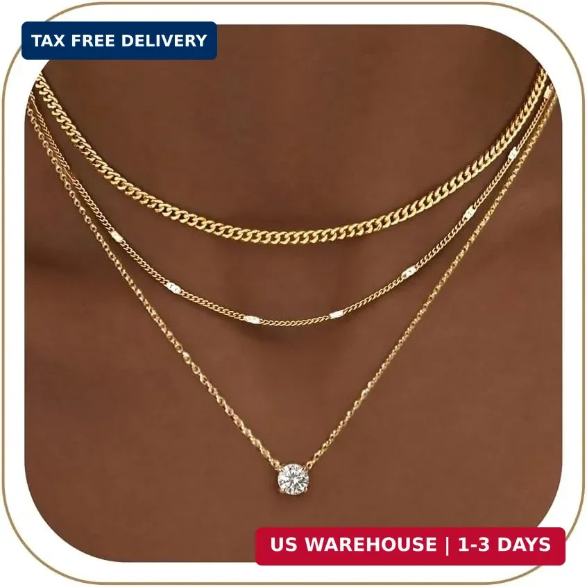WomenGifts Layered Gold Necklaces for Women, 14K Gold Sterling Silver Plated Dai