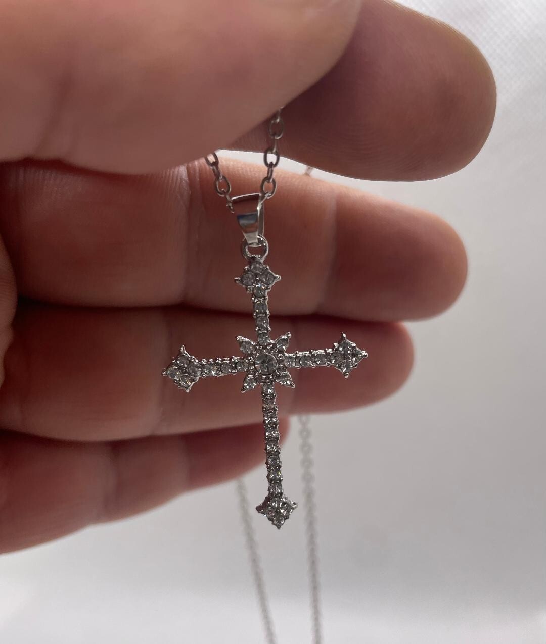 Cross elegant necklace pendant simulated diamonds size 40mm by 26mm
