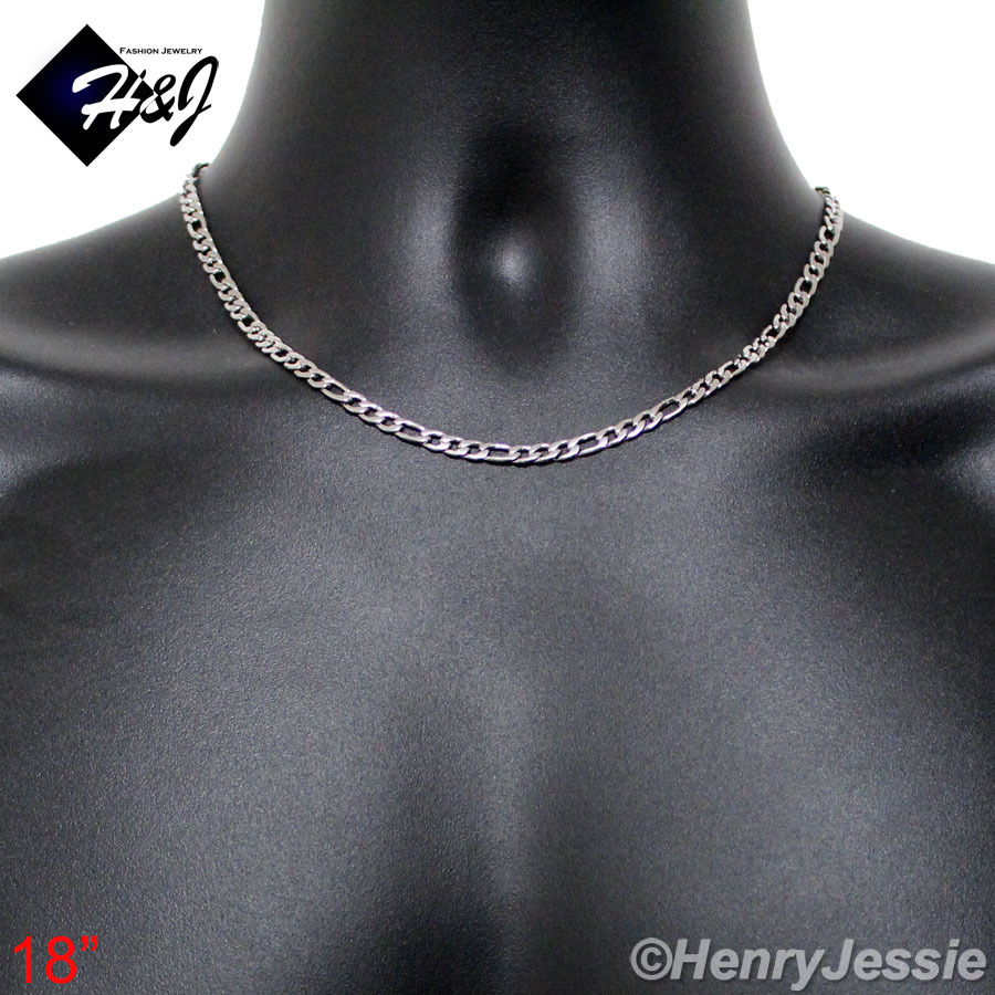 18-40″MEN’s Stainless Steel 4mm Silver Figaro Link Chain Necklace