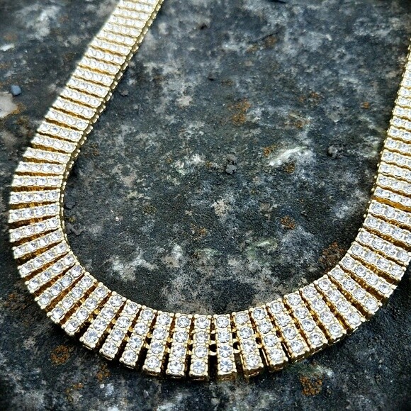 Hip Hop Gold PT Iced 4 Row Lab Diamonds 15mm 30″ Pharaoh Tennis Chain Necklace