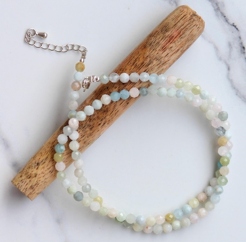 Natural A++ Amazonite Faceted Round Gemstone Beads Women Handmade Necklace 24”