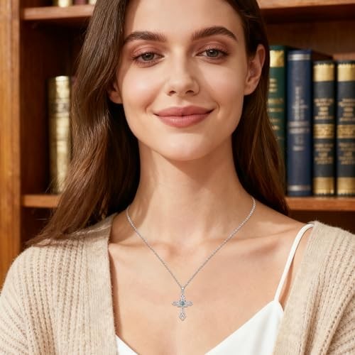 925 Sterling Silver Turquoise Cross Necklace Pendant 34x26mm Celtic A