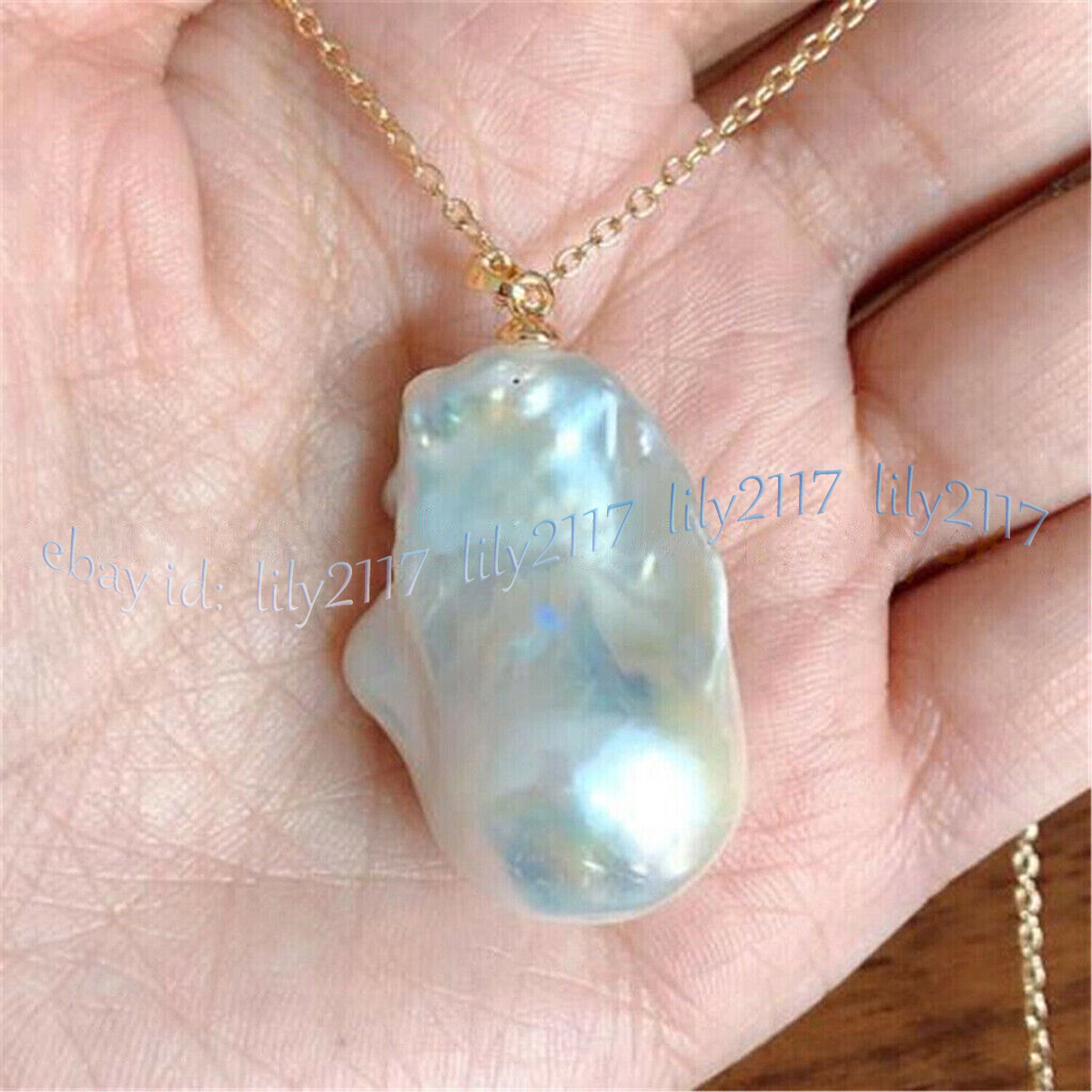 Huge 20-25mm Natural White Baroque Pearl Necklace 18KGP Chain 18” Fashion Women
