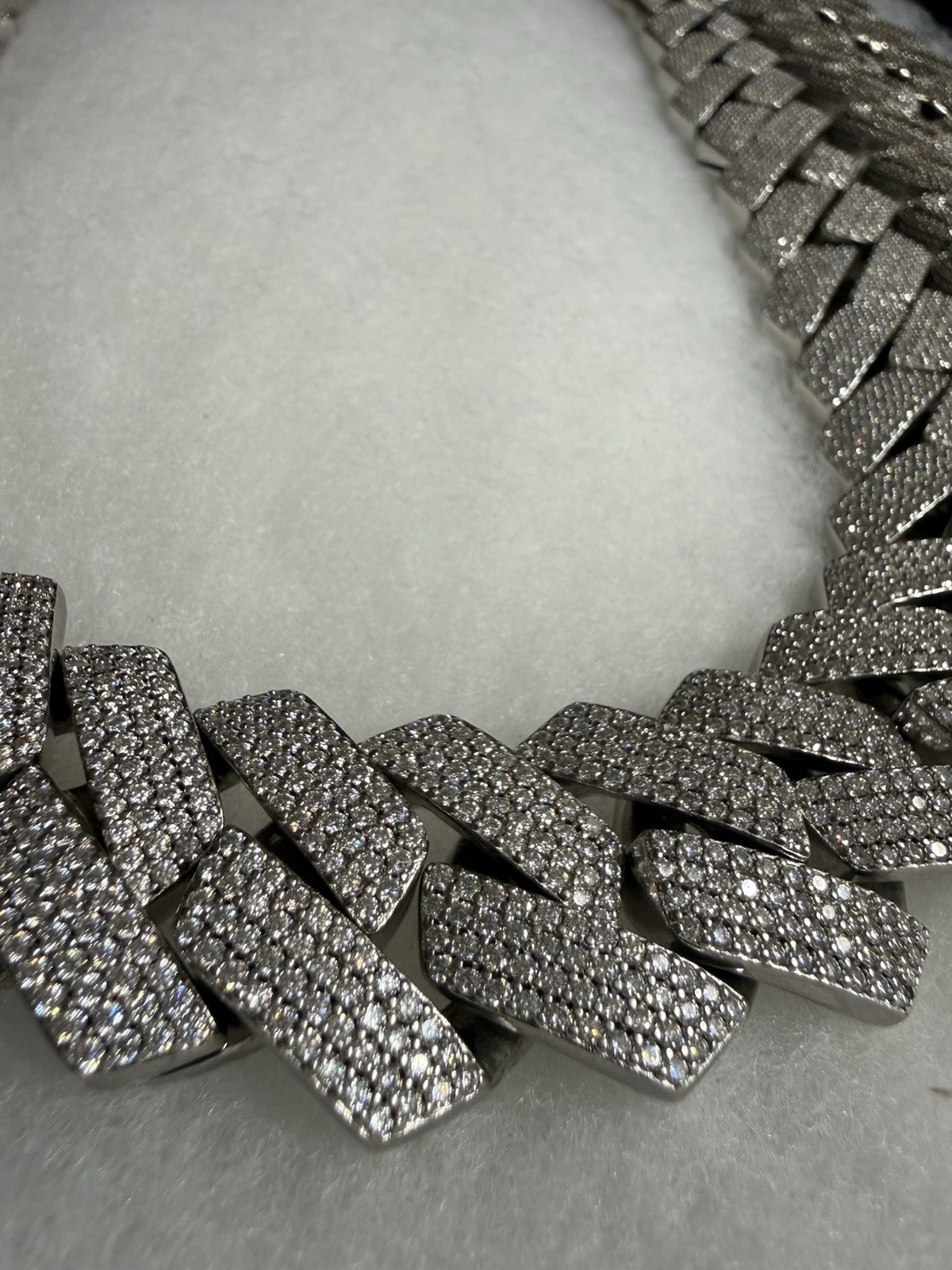 1.3 LB Sterling Silver Cuban Link Chain Necklace Pavé VS Moissenite w Bracelet