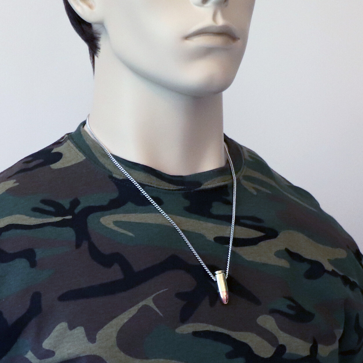 9mm Luger Bullet Jewelry Necklace Hand Polished Brass and Copper Finish NK-691