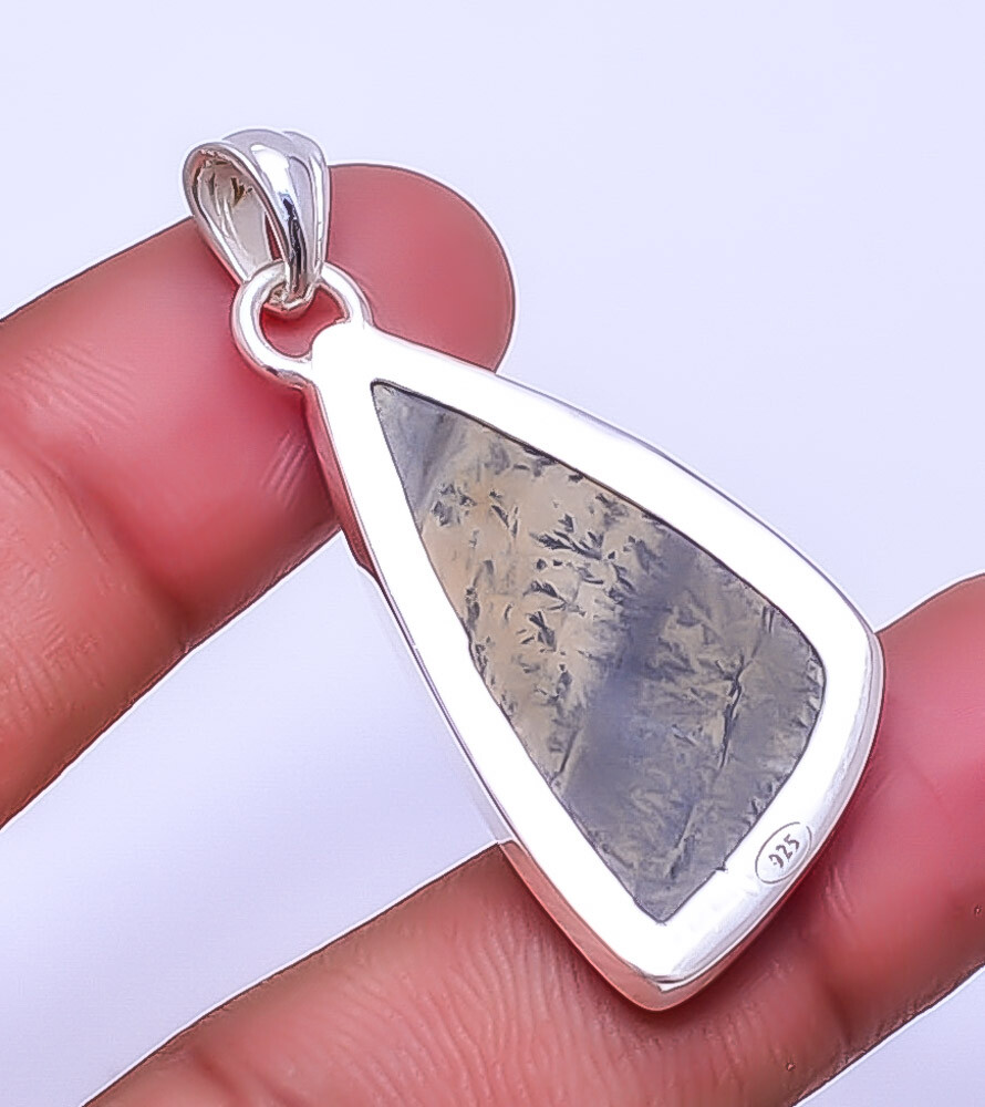 Honey Dendritic Opal – Mexico Gemstone 925 Sterling Silver Pendant 1.95″ P10