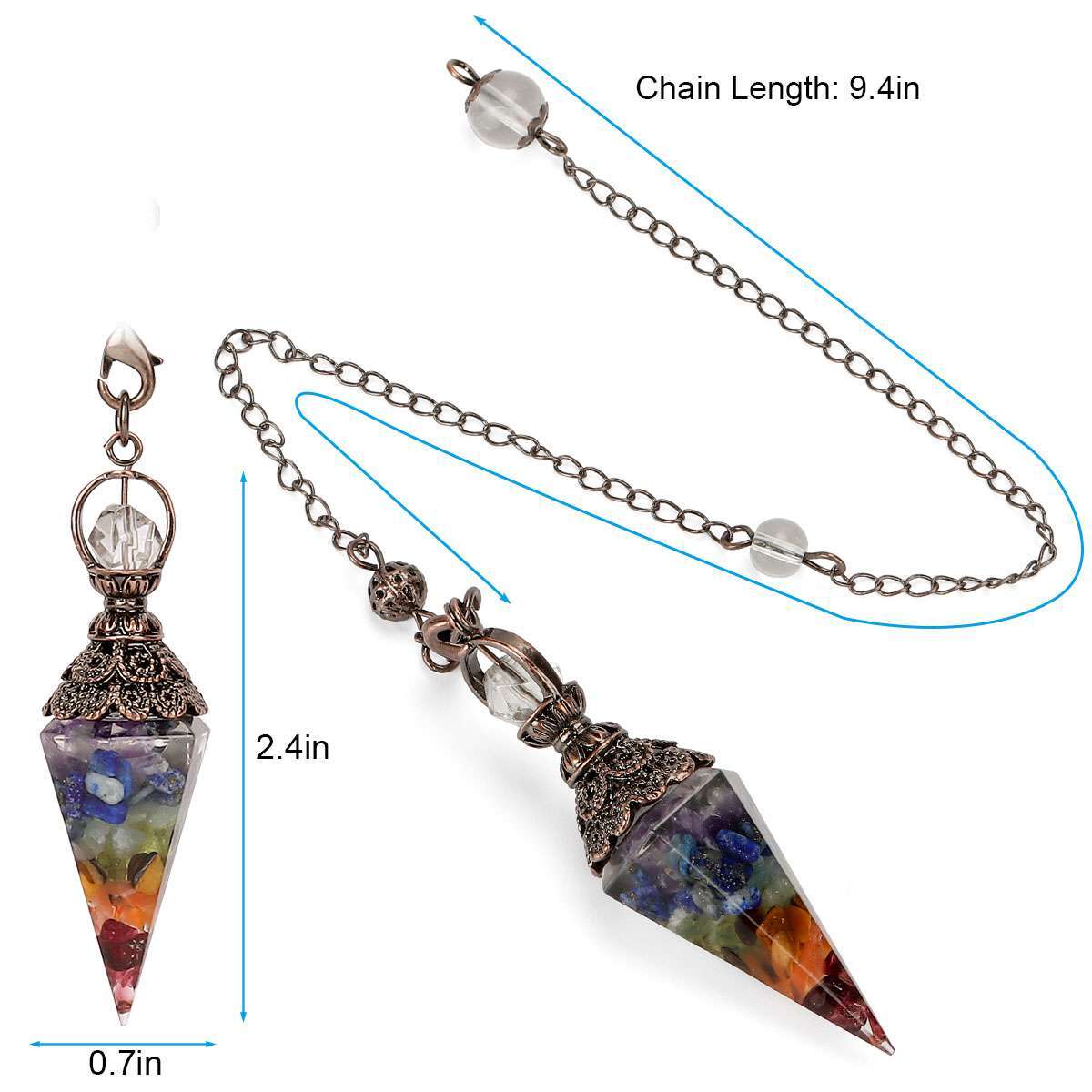 Natural Quartz Crystal Pendulum Healing Chips Stone Reiki Chakra Chain Pendan