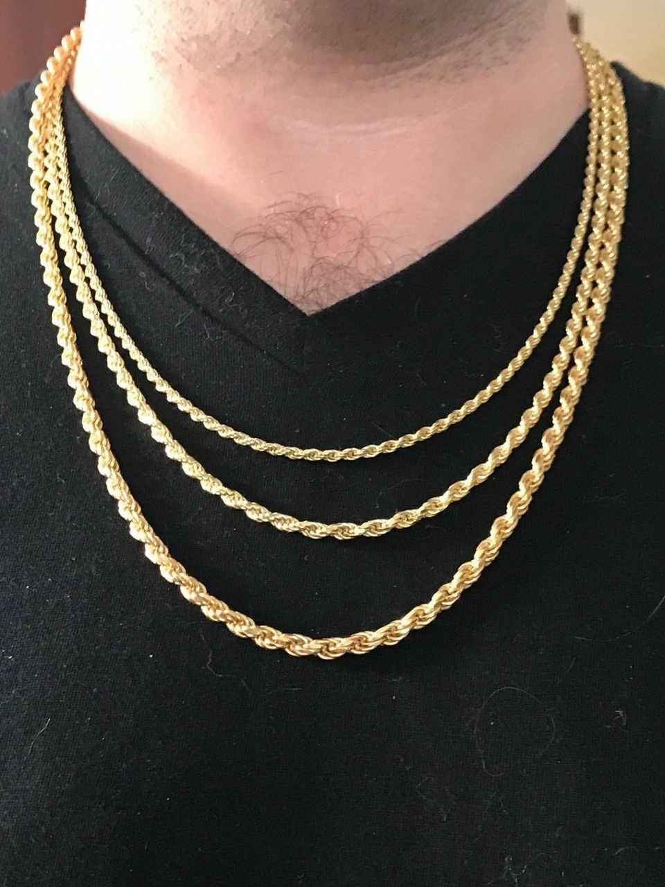 Mens 14K Gold Plated Real Solid 925 Silver Rope Chain MADE IN ITALY 20-30″ 3-5mm