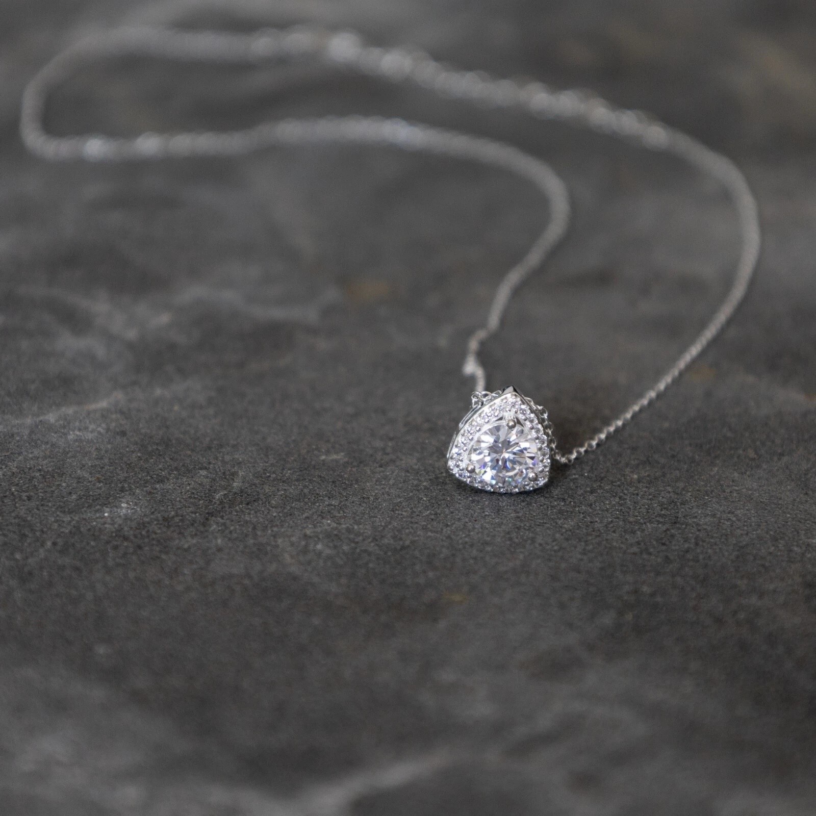 Trillion shape Sterling Silver Pendent Necklace Brilliant cut Cubic Zirconia