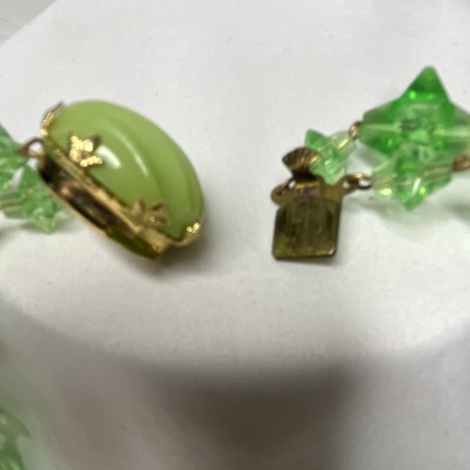 West Germany Green Plastic Beaded Necklace~Signed~ 10 inches Two-Strand