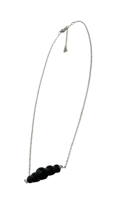 Black Round Nature Lava Rock Graduated Beads Aromatherapy Pendant Necklace 20″