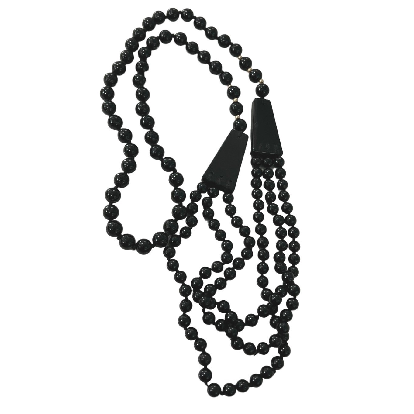 Womens Black Glass Necklace Multi Strand Statement Gold Accent Beads