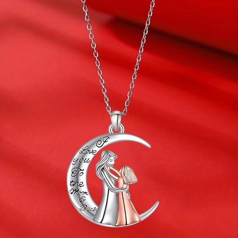 Mom Daughter Moon Necklace Pendant – I Love You to the Moon & Back Jewelry