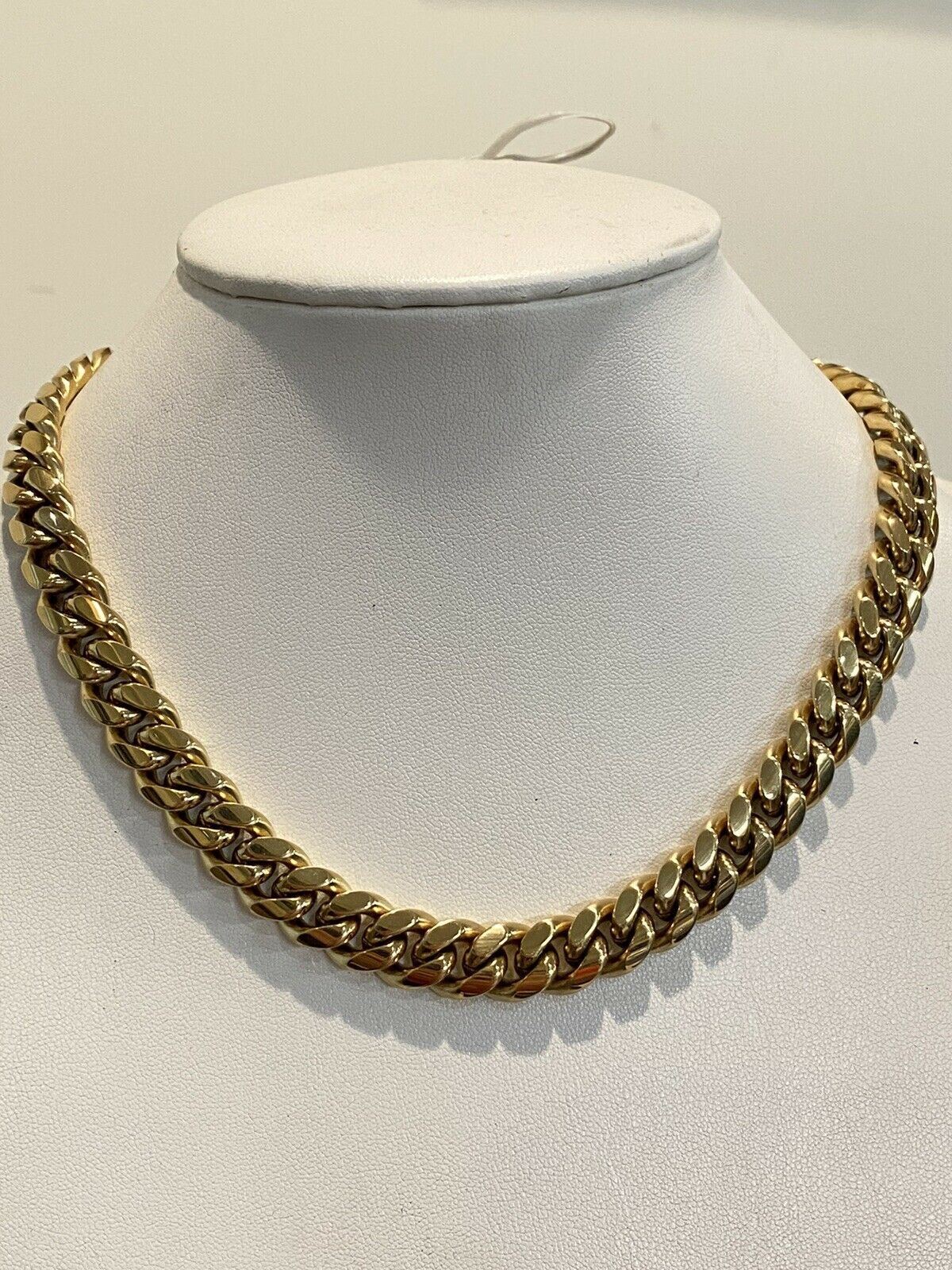 Mens Miami Cuban Chain 14k Gold Plated SS Choker Simulated Diamond Box Lock 18″