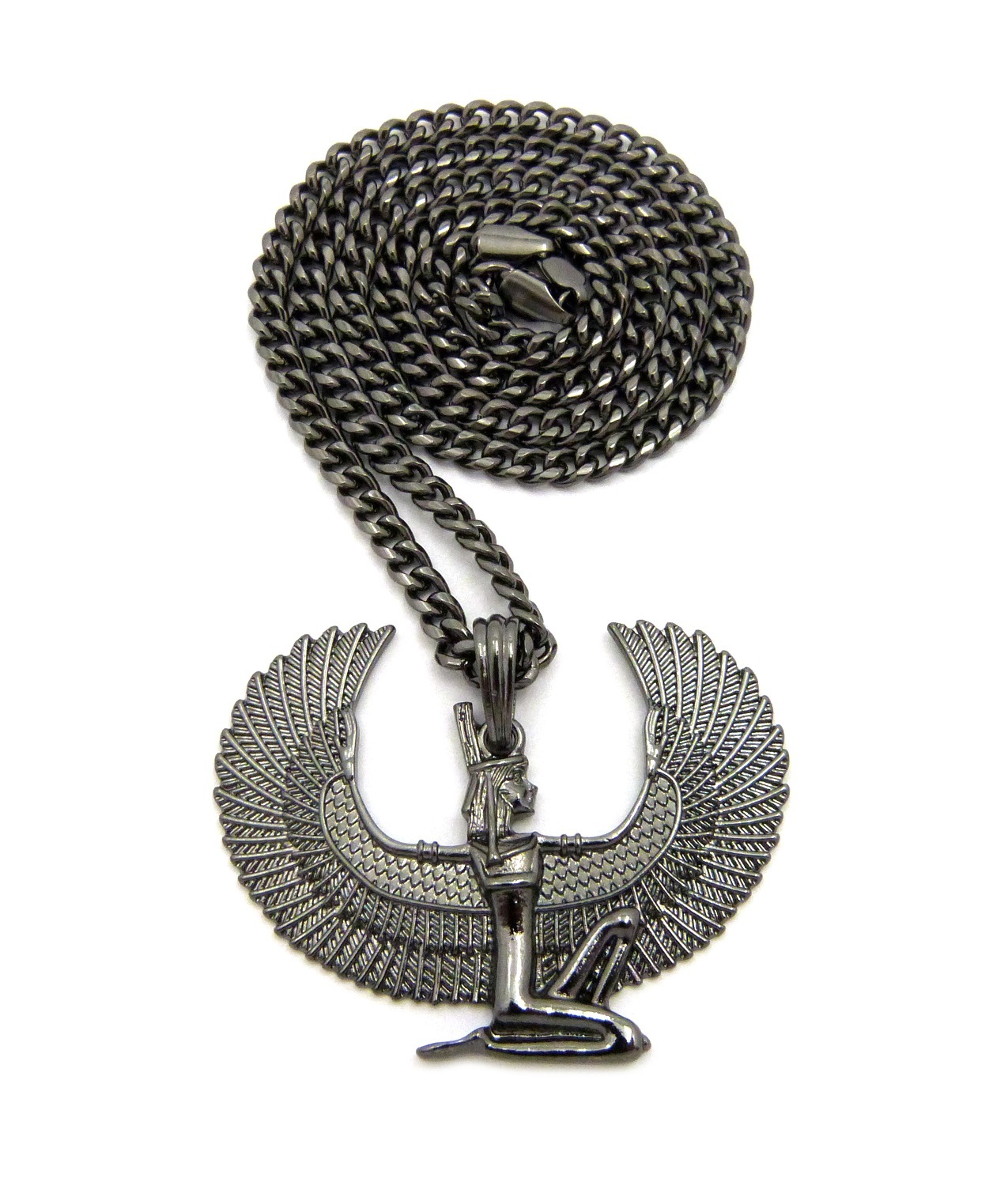 Hematite Egyptian Goddess Maat Pendant 24″ Various Chain Hip Hop Necklace XYP3HE