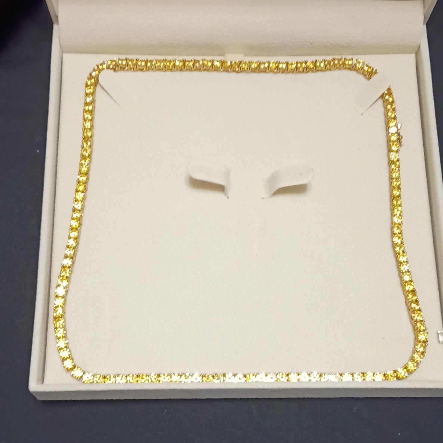 Yellow Gold Tennis Necklace Yellow Round Lab Diamonds Prong Set Box Clasp