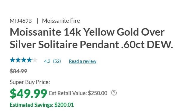 Moissanite 14k Yellow Gold Over Silver Solitaire Pendant .60ct DEW NEW