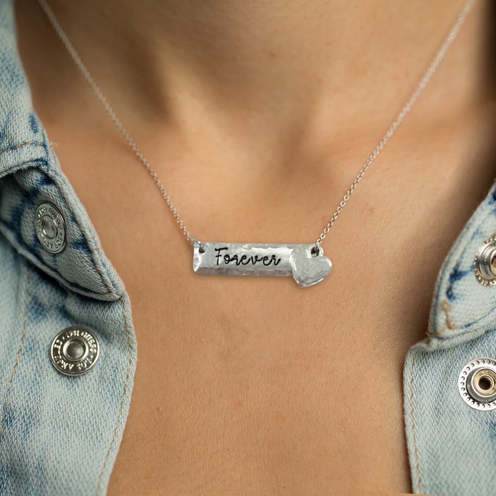 Forever Love Bar Necklace With Heart Charm, handmade
