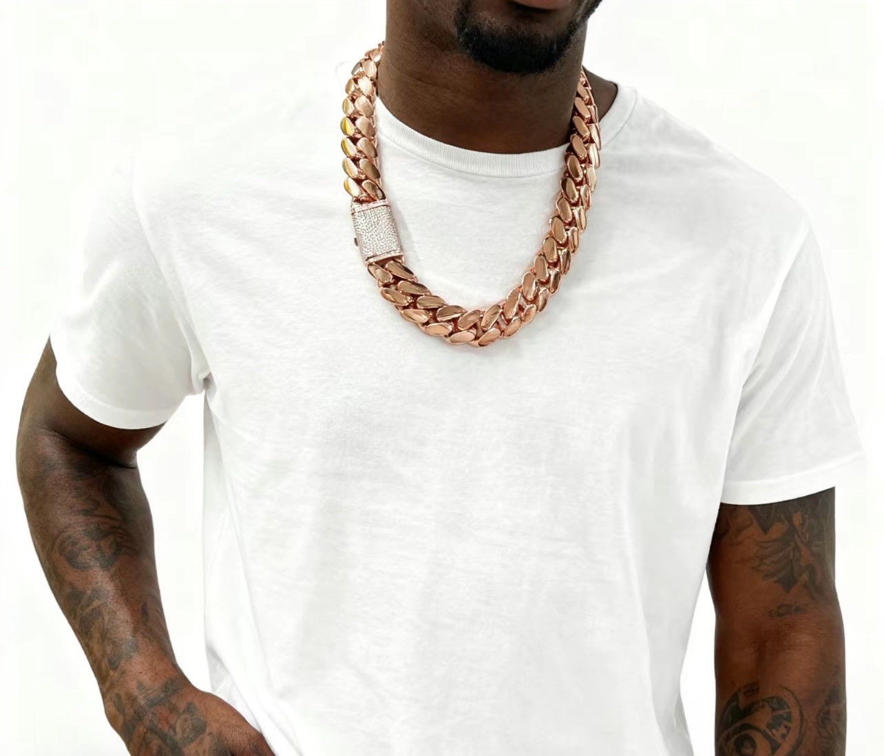 20mm Rose Gold Cuban Link Chain 24in Necklace Miami Hip Hop Jewelry