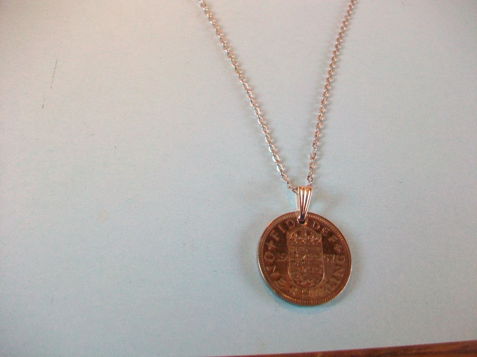 SHILLING COIN – ENGLISH – SILVER FINE LINK CHAIN PENDANT NECKLACE – 1953 to 1965