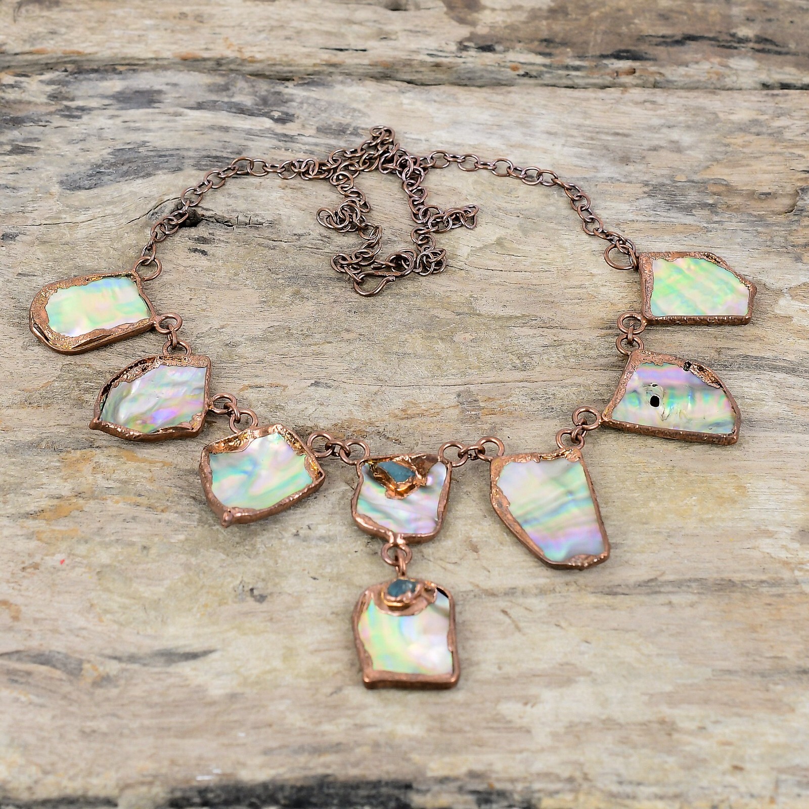 Abalone Shell Rough Copper Bestie Gift Electroformed Adjustable Necklace 18.0″
