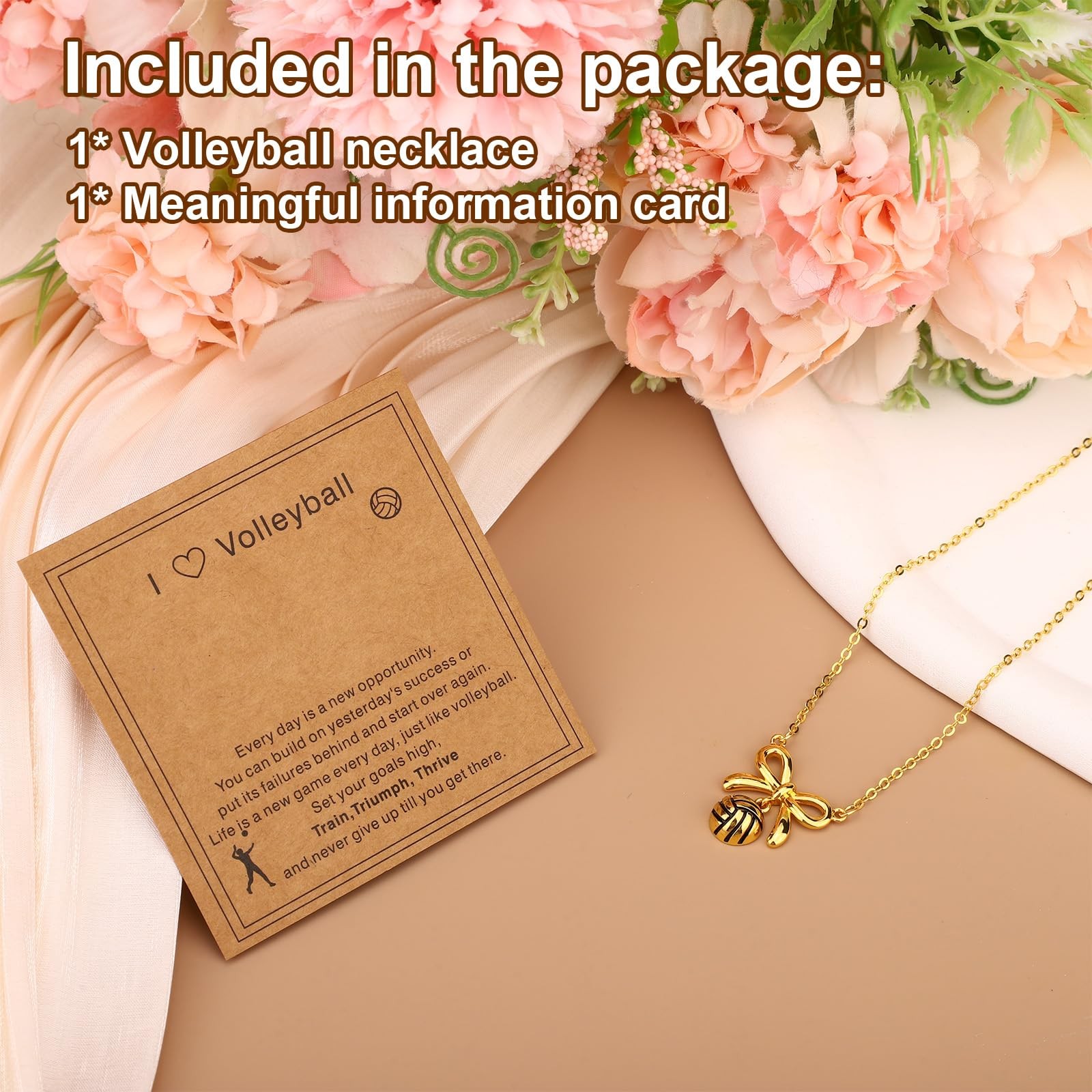 Mikovivi Volleyball Necklaces, 40+5cm/16+2in Adjustable Bow Medium, gold-tone