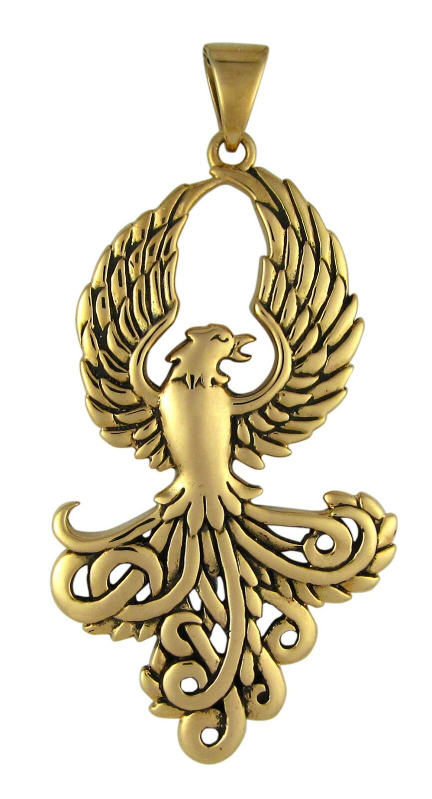 Bronze Phoenix Rising from Flames Pendant Necklace – Alchemy Fire Bird Symbol