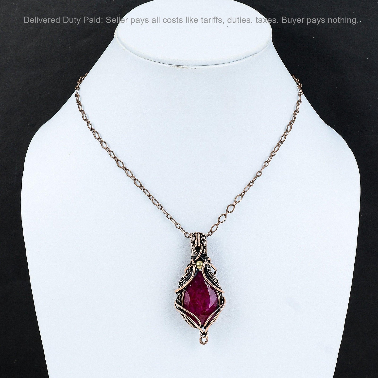 Copper Oval Natural Kashmir Rubi Wire Wrapped Art Deco Artisan Pendant Jewelry