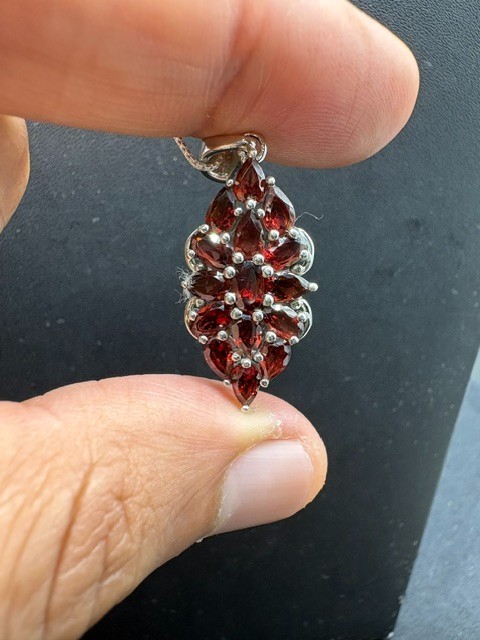 Natural Red Garnet Floral Cluster Pendant, Sterling Silver Statement Jewelry