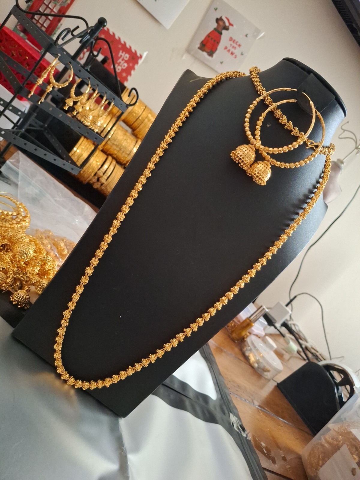Gold polished high quality daily use hoop with 100cm large necklace malla design