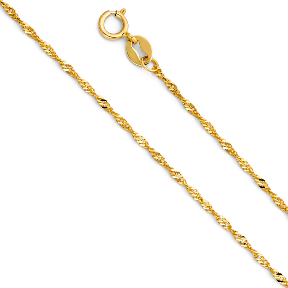 14K Yellow Gold 1.2mm Singapore Chain with Symbol Pendant 16″ 18″ 20″ 22″ 24″