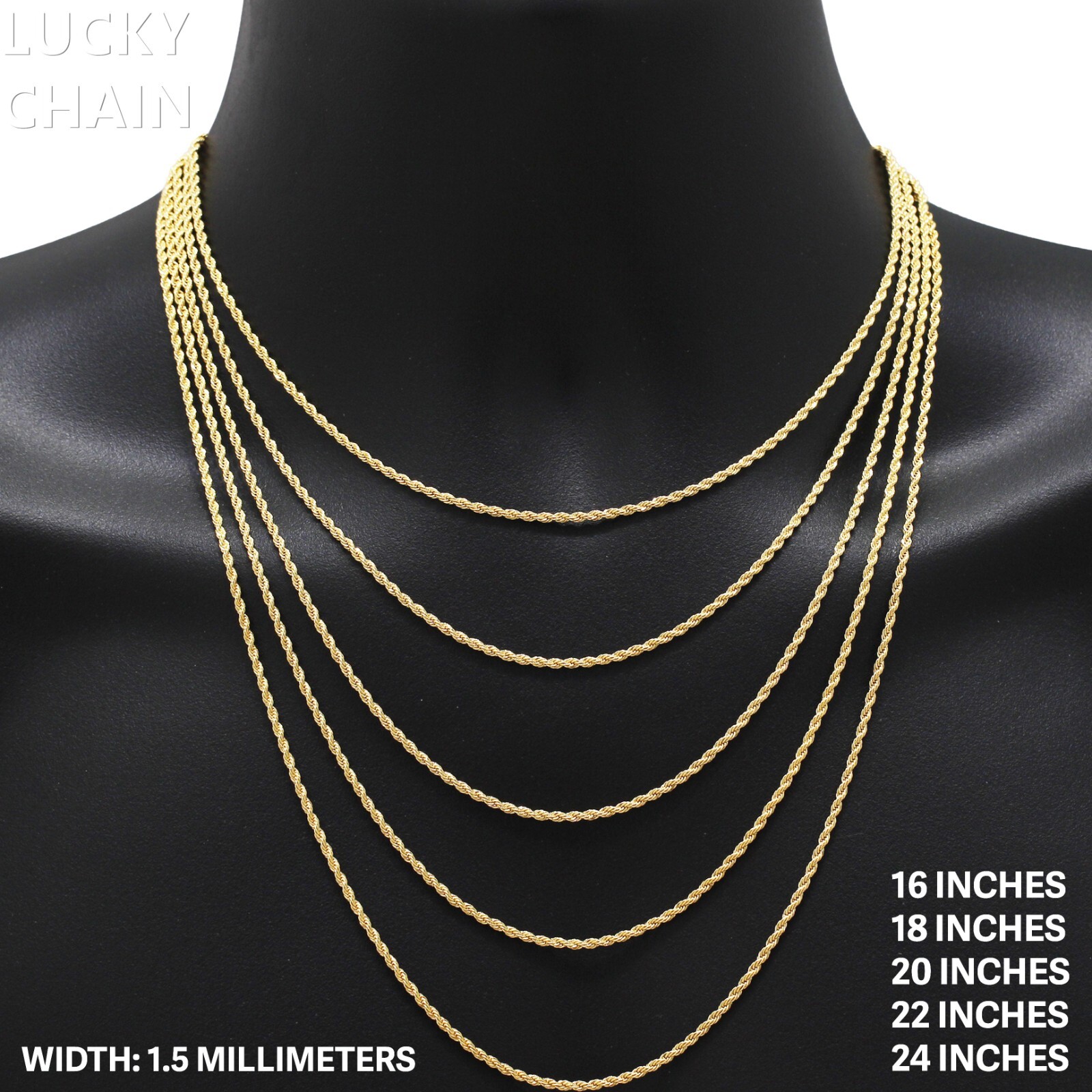 16”18”20”22”24”14K GOLD FILLED ROPE CHAIN NECKLACE 1.5mm 6g-10g H3