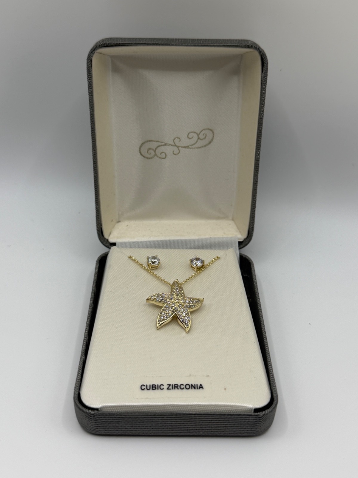 925 Sterling Silver Starfish Pendant Necklace and Stud Earring Set Vermeil