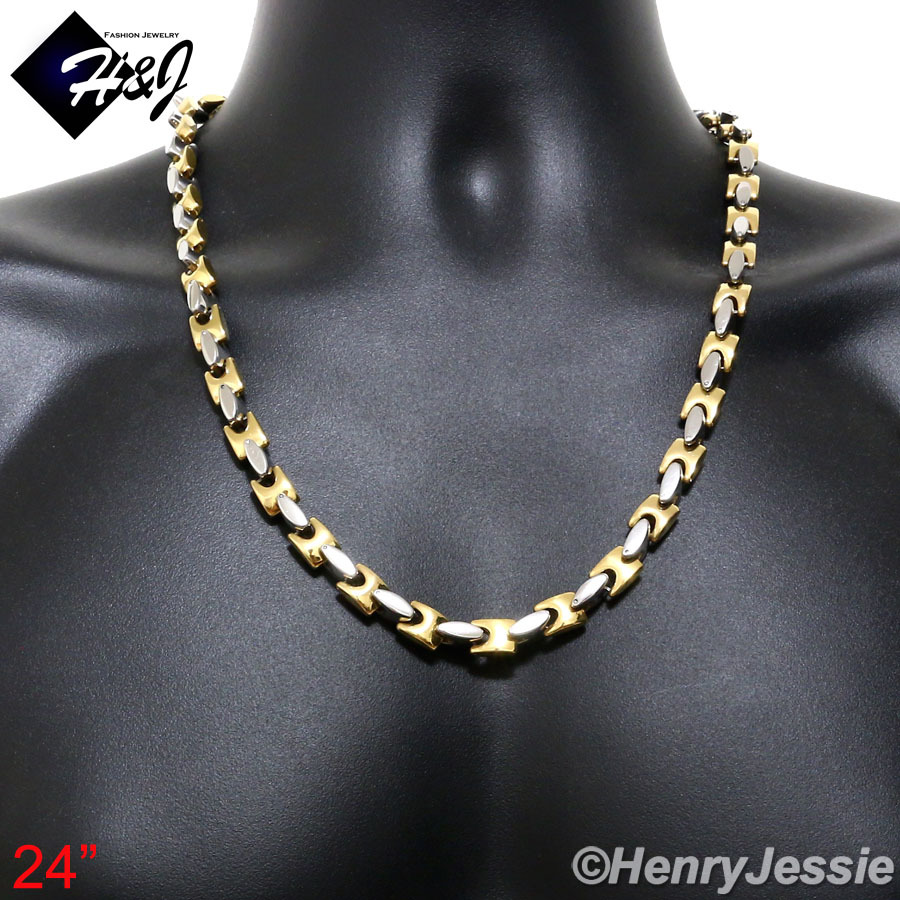 18-40″MEN Stainless Steel 8mm Silver/Gold Plated Interlock Bones Chain Necklace
