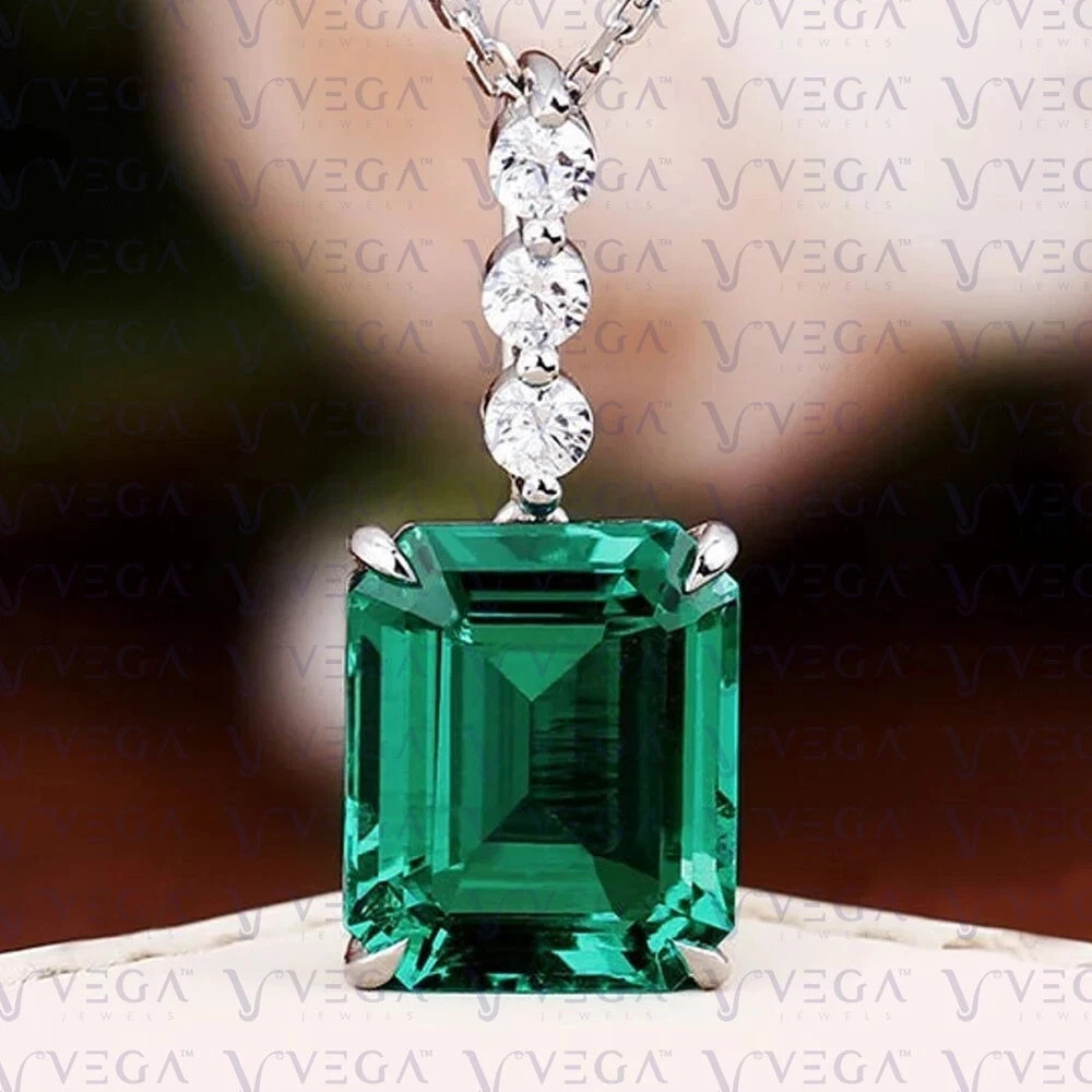 2.33 Ct Emerald Cut Emerald Pendant Wedding Pendant 14k Solid White Gold