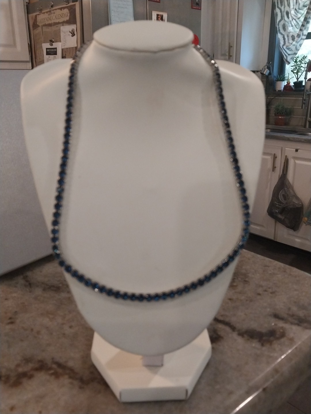 Simulated Sapphire Tennis Necklace (18-26 Inches) with Bolo Slider in Silvertone