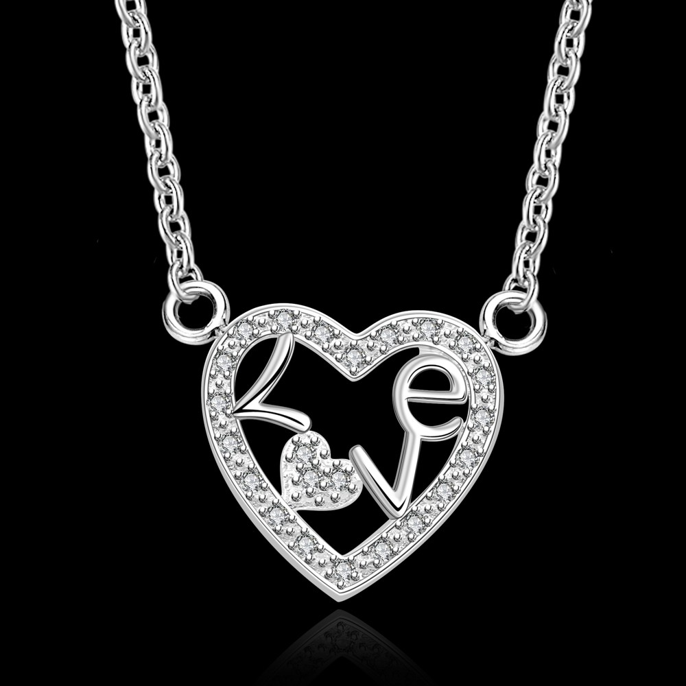 Elegant 925 Sterling Silver Filled Heart Love CZ Pendant Woman Necklace N-A580