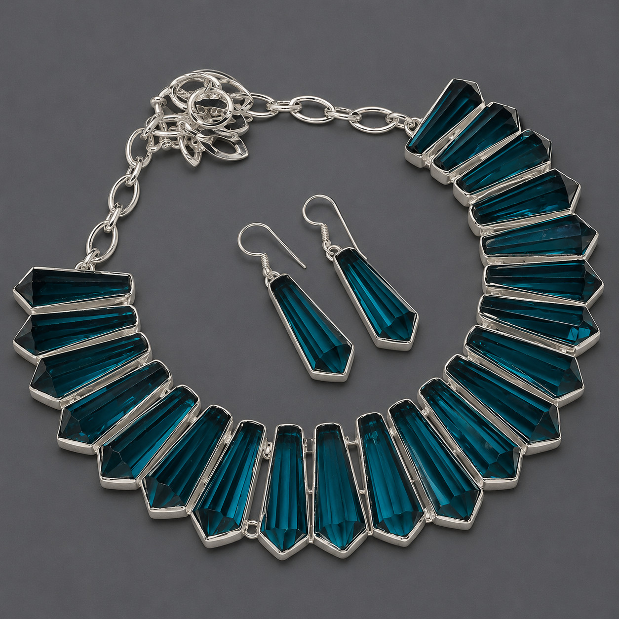 Apatite Quartz Pencil Gemstone 925 Sterling Silver Jewelry Necklace+Earrings