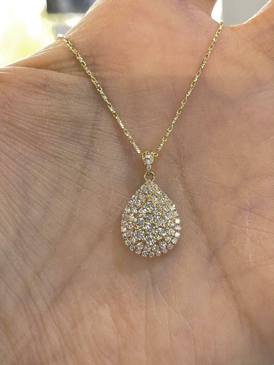 2.00Ct Round Cut Simulated Diamond Teardrop Shape Pendant 14K Yellow Gold Plated