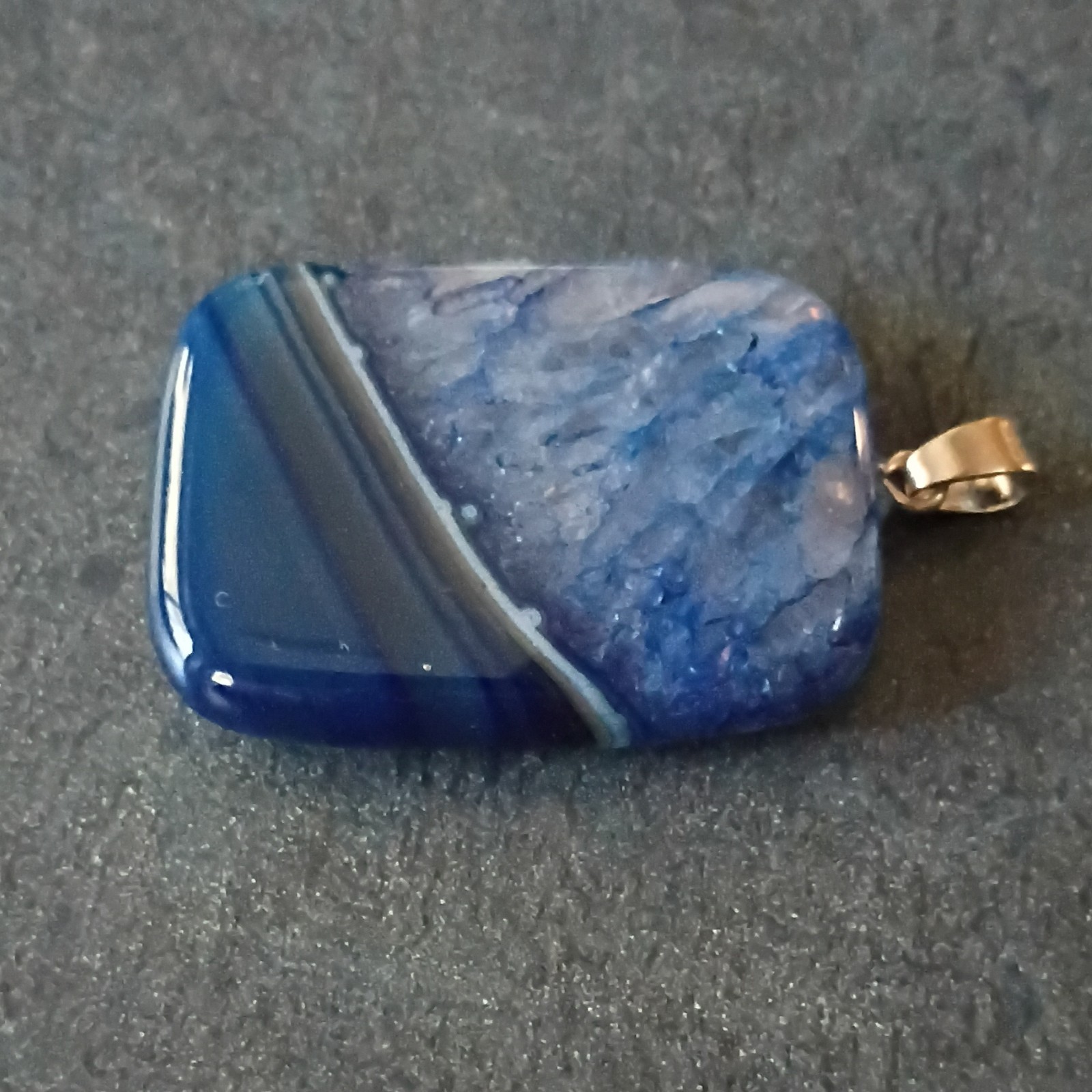 Blue Banded Agate Stone Rectangle Pendant 1 Gemstone w/ Metal Bail Charm