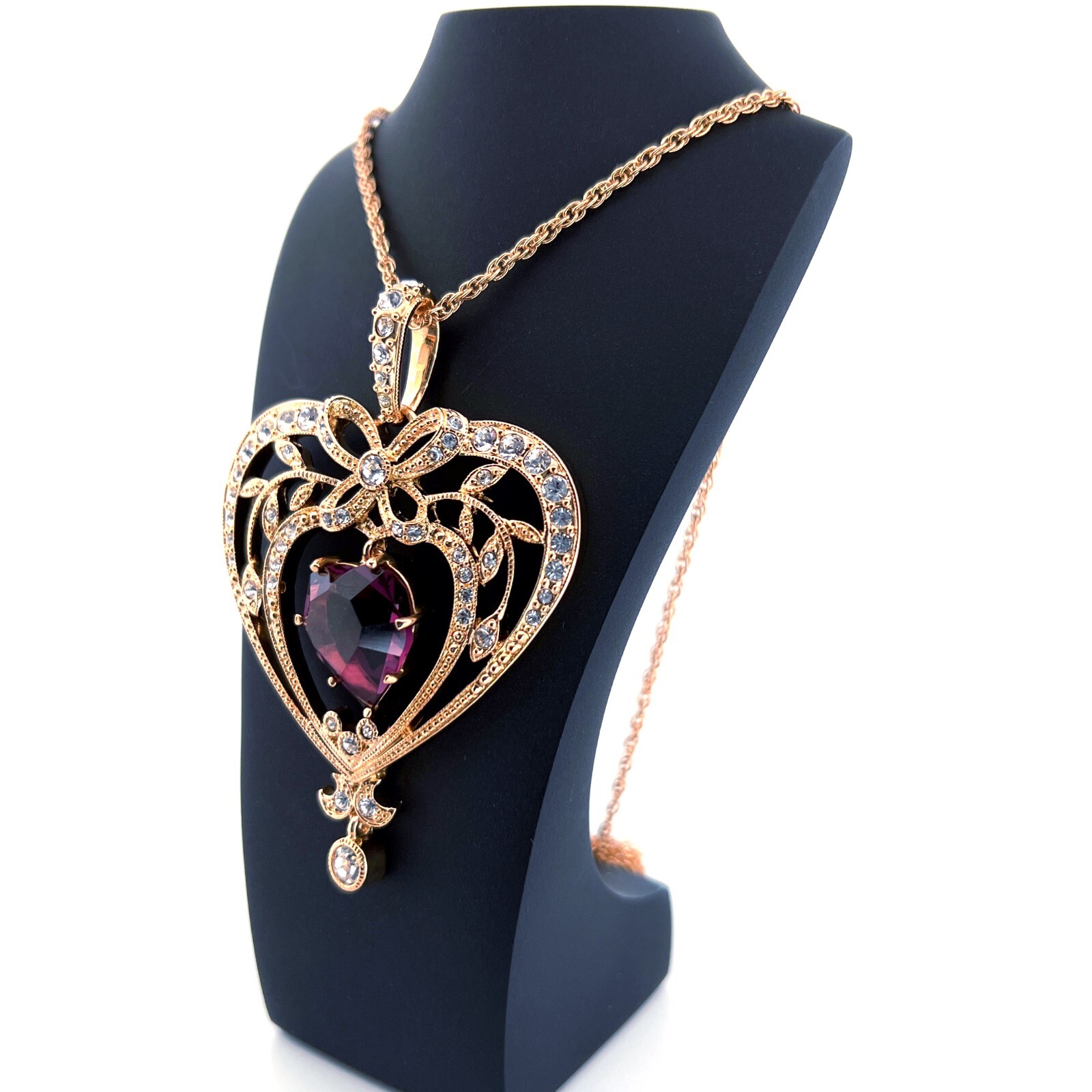 February Birthstone Gold Plated Necklace Set With Heart Shaped Amethyst Crystal