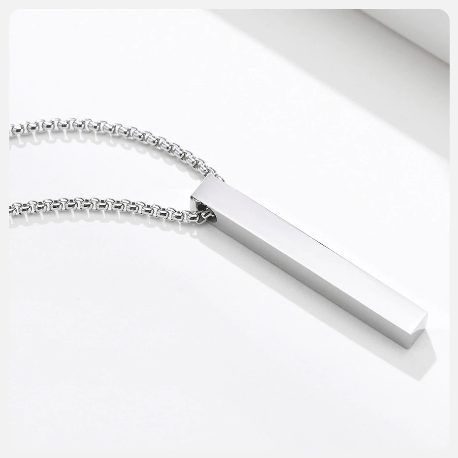 Men’s Fashion Jewelry Silver Layered Geometric Bar Pendant Necklace 1-334